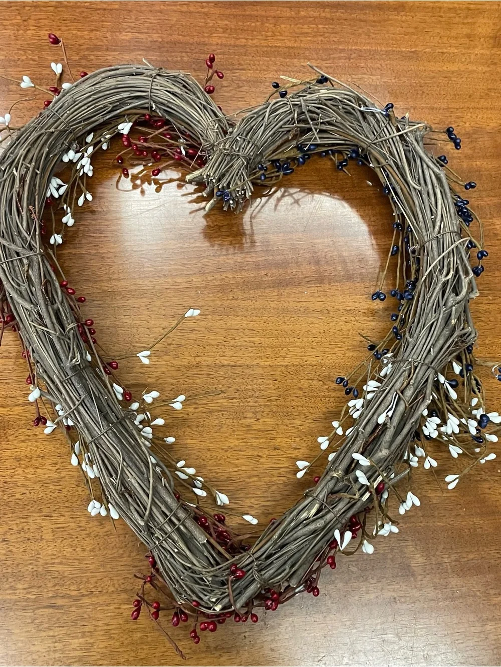 Patriotic Americana 4th of July/Memorial Day Berry and Grapevine Heart Wreath